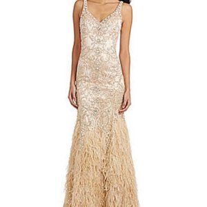 Terani Couture beaded gown with feathers